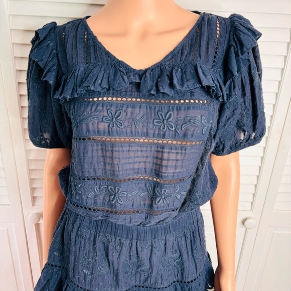 LOVE SHACK FANCY Navy Blue Cotton Short Dress Size Medium - Picture 2 of 8